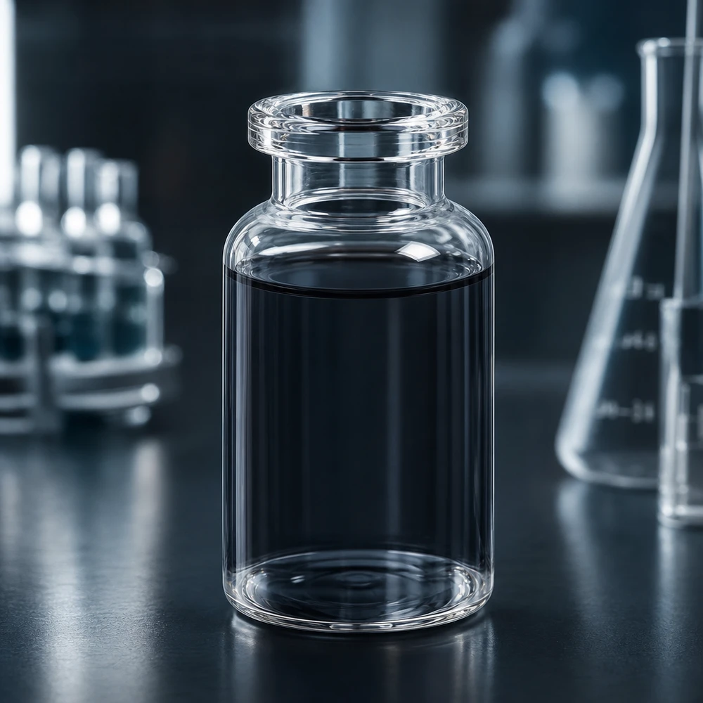 Injektionsflaska av klarglas 10ml Hochwertige Klarglas Injektionsflasche 10ml mit breitem Mündungsring und dunklem Flüssigkeitsinhalt