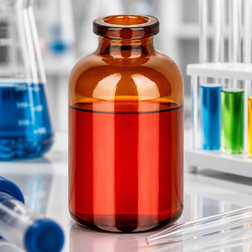 Injektionsflaska av bärnstensfärgat glas 30ml Kleine Braunglas-Injektionsflasche 30ml kompakte Bauform für Einzel- und Mehrfachentnahme