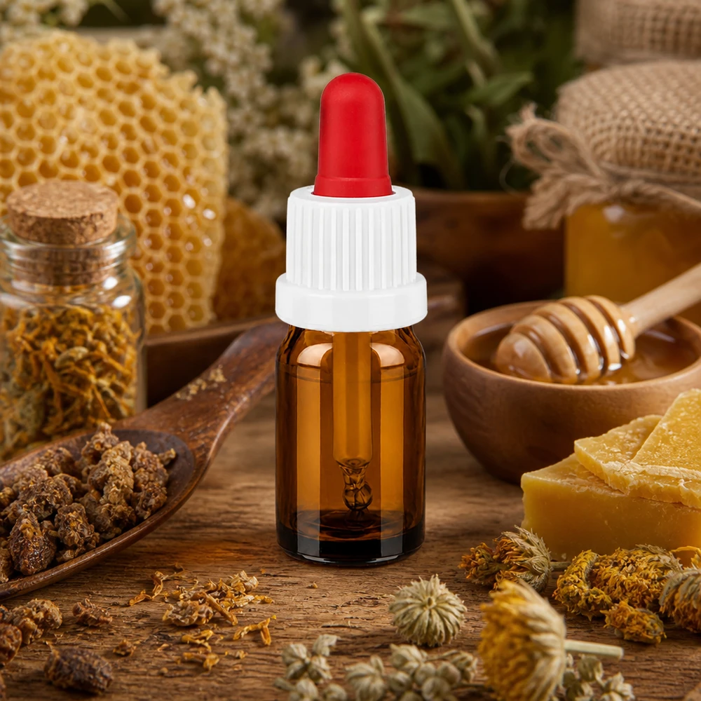 5 ml bärnstensfärgad glasflaska med dropplock, idealisk för kosmetiska och aromaterapeutiska tillämpningar