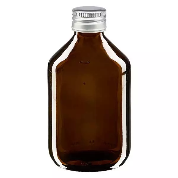 300 ml medicinflaska brun, med silverfärgat aluminiumlock ApoGlas