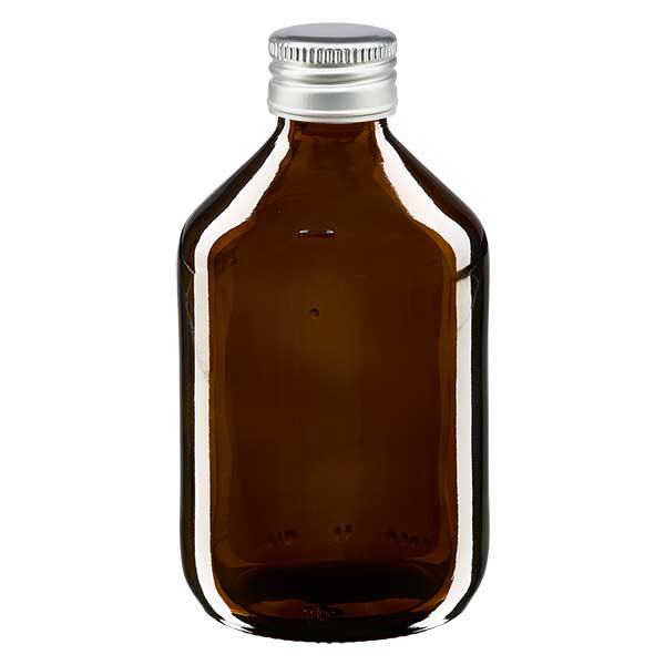 300 ml medicinflaska brun, med silverfärgat aluminiumlock ApoGlas 300 ml medicinflaska brun, med silverfärgat aluminiumlock ApoGlas
