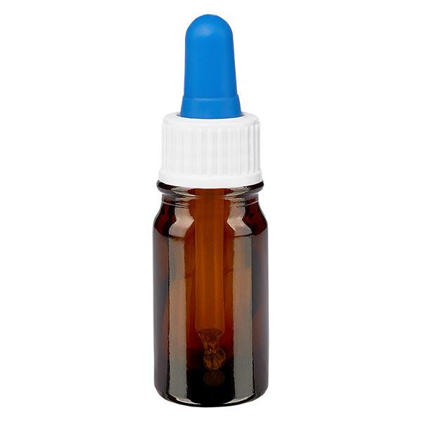 Apoteksflaska brun 5ml pipett vit/blå standard Apoteksflaska brun 5ml pipett vit/blå standard