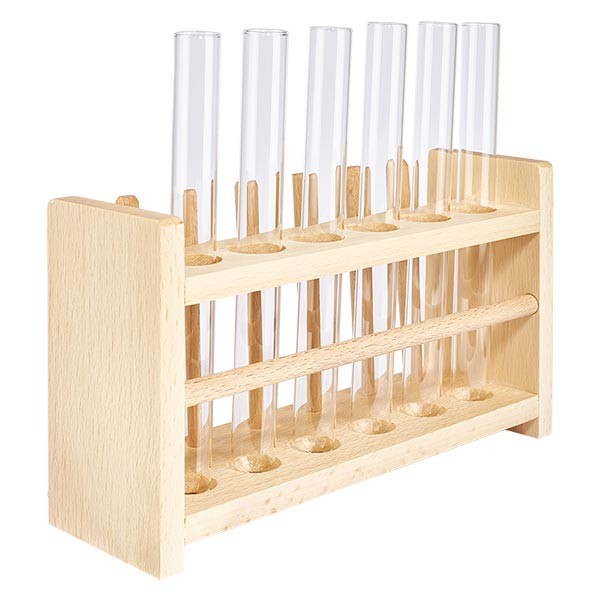 Trähyll med 6 provrör för soda-kalk 160x16 Trähyll med 6 provrör för soda-kalk 160x16