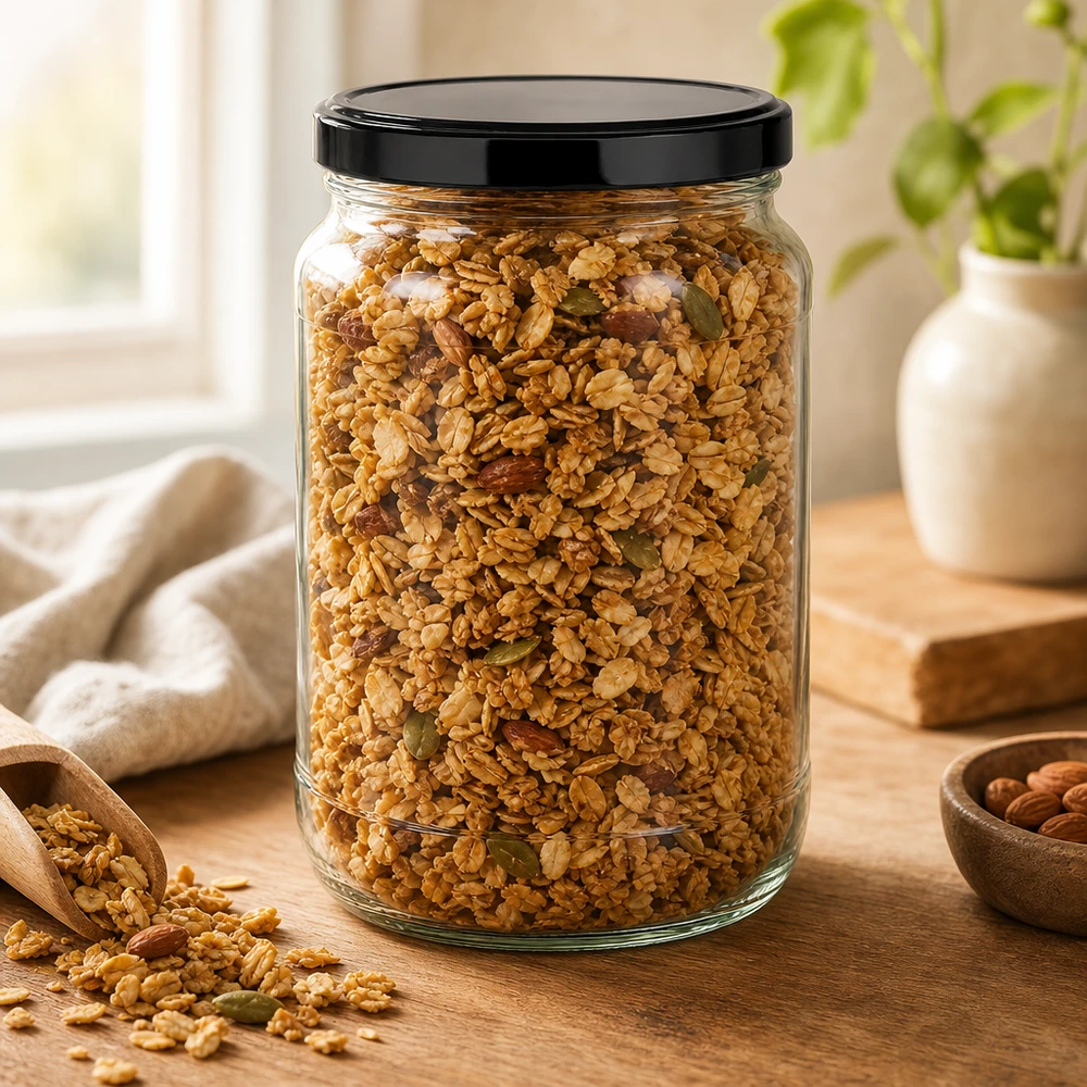 1700ml rund burk med BasicSeal-lock svart UNiTWIST Müsli Granola i 1700ml rund burk svart BasicSeal lock träskopa nötter spannmål förvaring förvaring