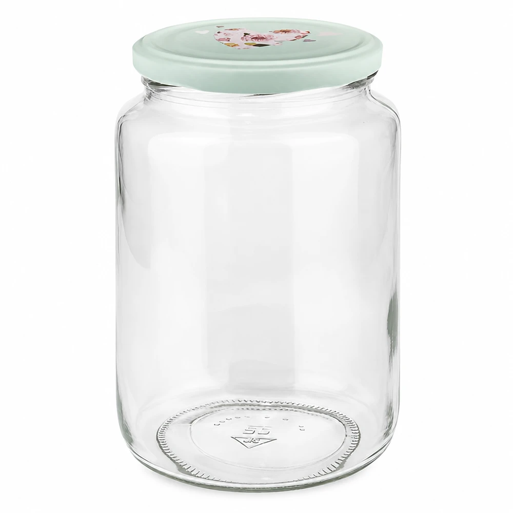 795 ml rund burk + BasicSeal-lock hjärta mint UNiTWIST 795ml rund burk med mint BasicSeal-lock hjärtdesign konserveringsburk förvaringsburk glasburk med skruvlock