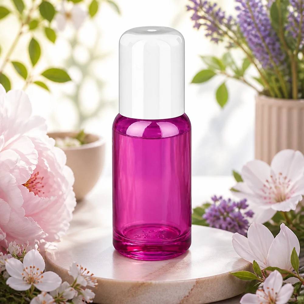 20ml roll-on flaska vit standard PurpleLine UT18/20 Elegant 20 ml glasflaska med roll-on-applikator i transparent violett för doftoljor