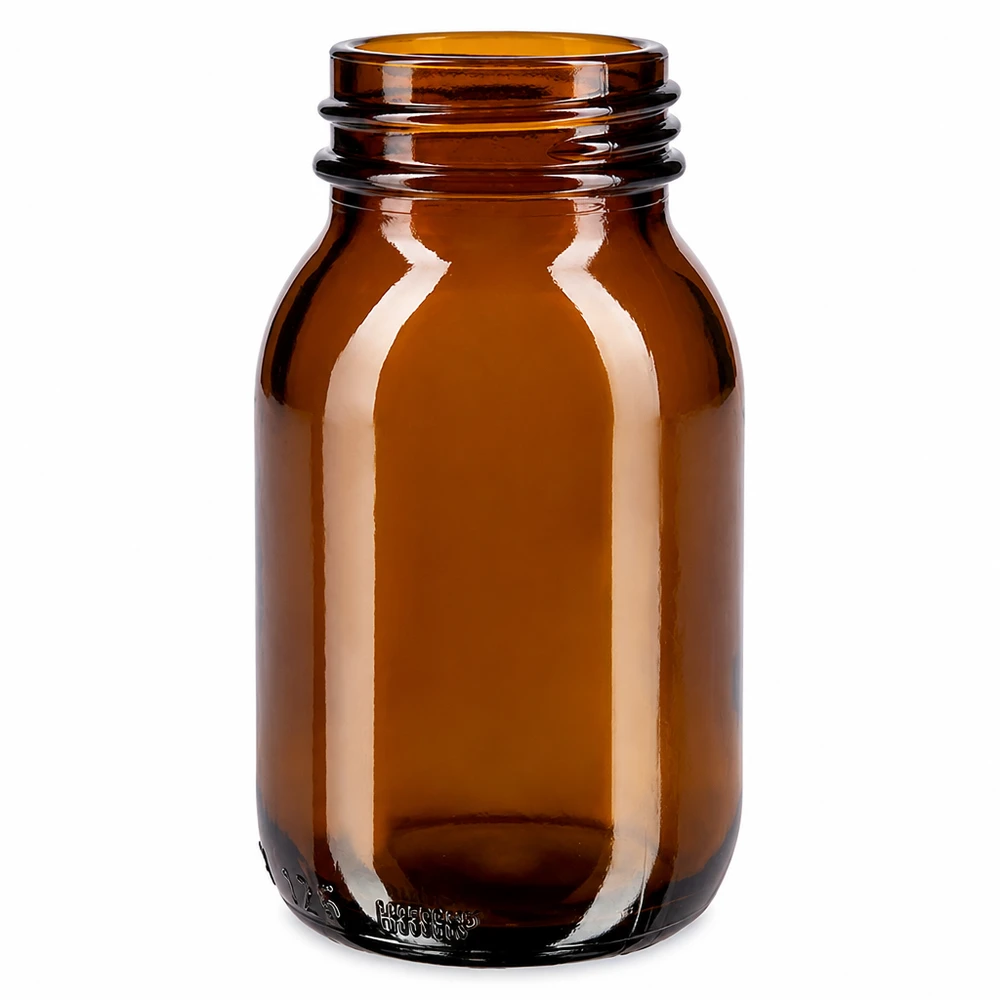 125 ml bredhalsad flaska av bärnstensfärgat glas för läkemedel och kosttillskott