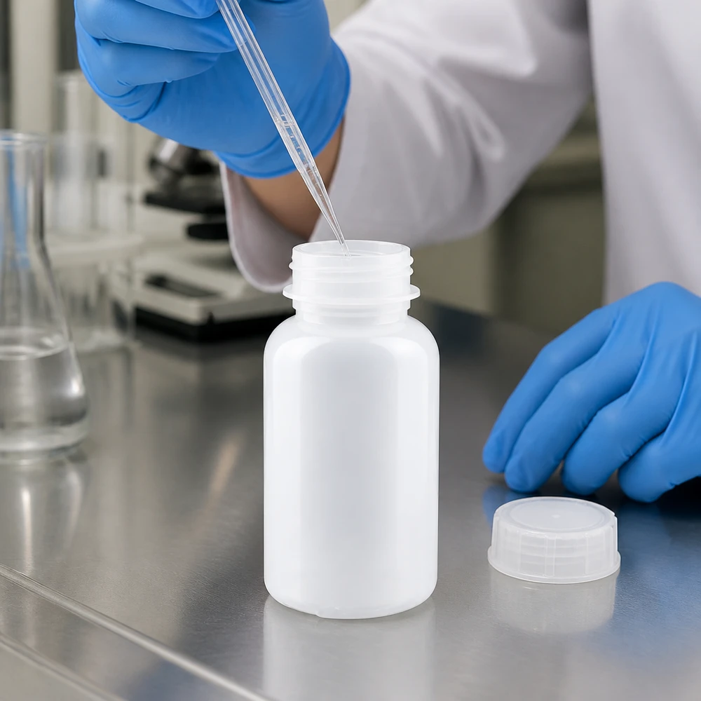 500ml laboratorieflaska med bred hals och skruvkork Robuste 500ml Probenflasche mit Weithalsöffnung und Schraubverschluss für sichere Lagerung