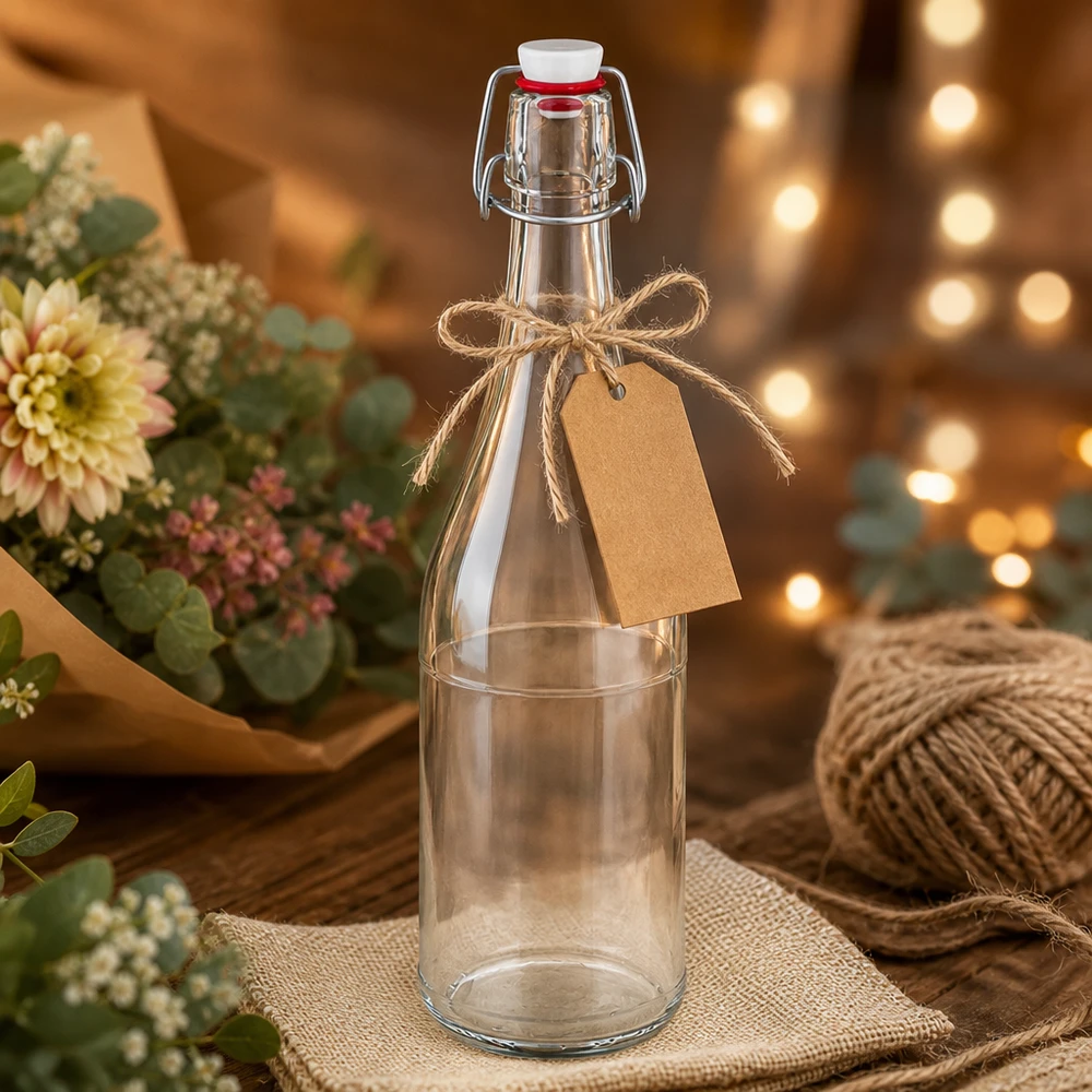 750 ml glasflaska med svängbar topp PVC UNiTWIST presentförpackning hantverk papper hänge rustik dekoration