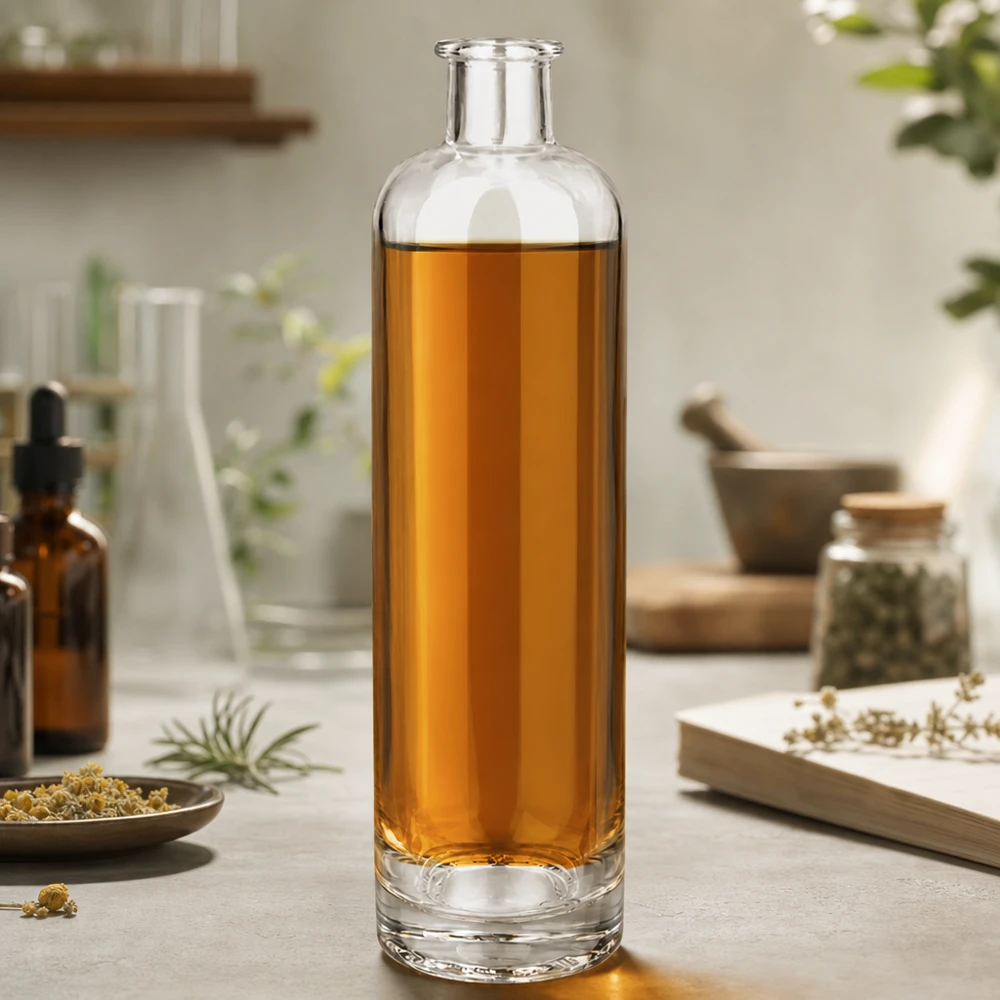 500 ml glasflaska Ella UNiTWIST fylld med kamomillte omgiven av örter och naturprodukter Livsstilsscen