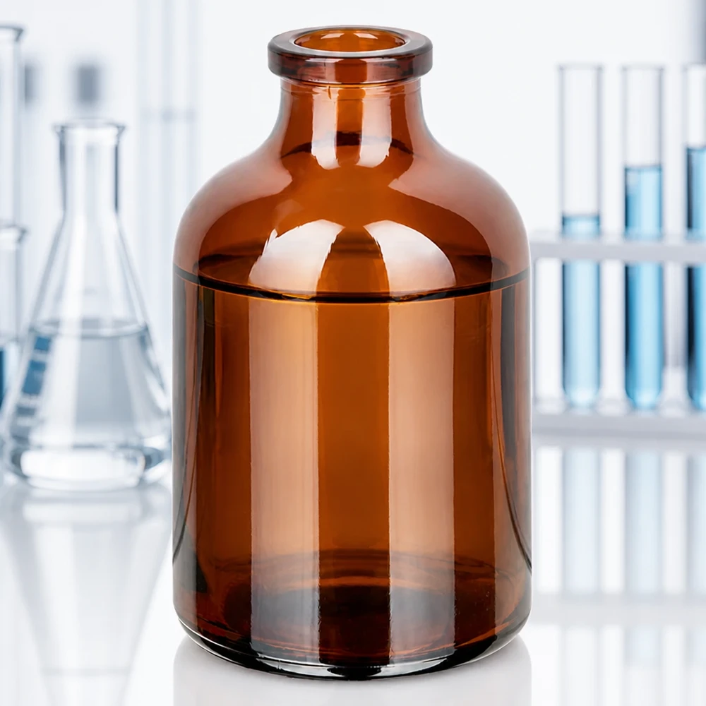 Injektionsflaska av bärnstensfärgat glas 50ml UV-schützendes Braunglas Vial 50ml für lichtempfindliche Injektionslösungen und Lyophilisate