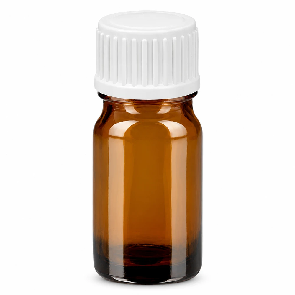 5ml Droppflaska 0.9mm vit standardförslutning BrownLine UT18/5 5 ml droppflaska i brunt glas med vitt skruvlock för exakt dosering