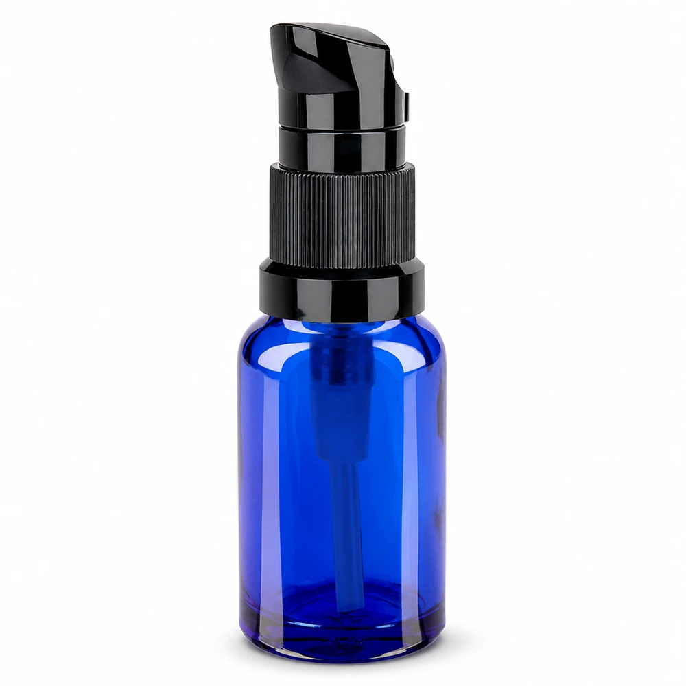 10ml pumpflaska svart standardlock BlueLine UT18/10 10ml pumpflaska svart med praktisk pumpdispenser för serum och oljor BlueLine UT18/10