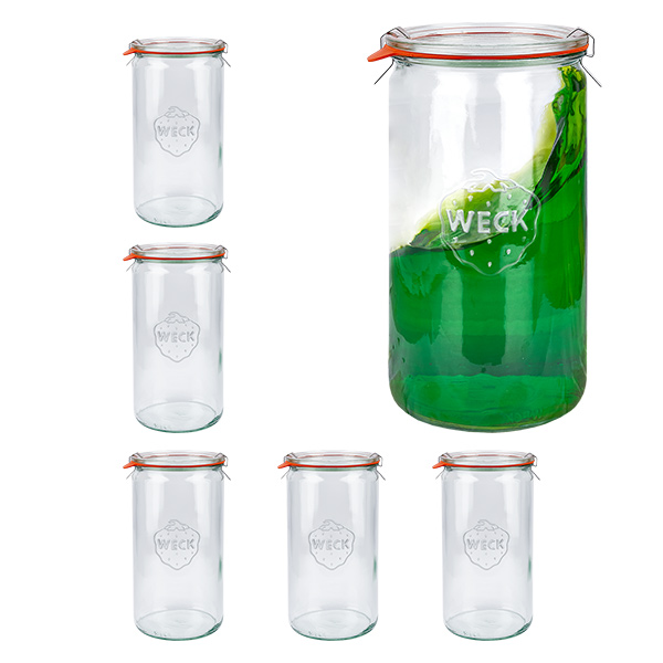Set med 6 Weck-burkar 1590ml cylinderburkar, 1,5L Krossade glasögon