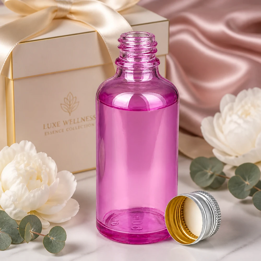 50ml flaska 11mm skruvkork aluminium-silver standard PurpleLine.UT18/50 Elegant 50 ml flaska av lila glas med silverfärgat aluminiumlock för högkvalitativa hälsoprodukter