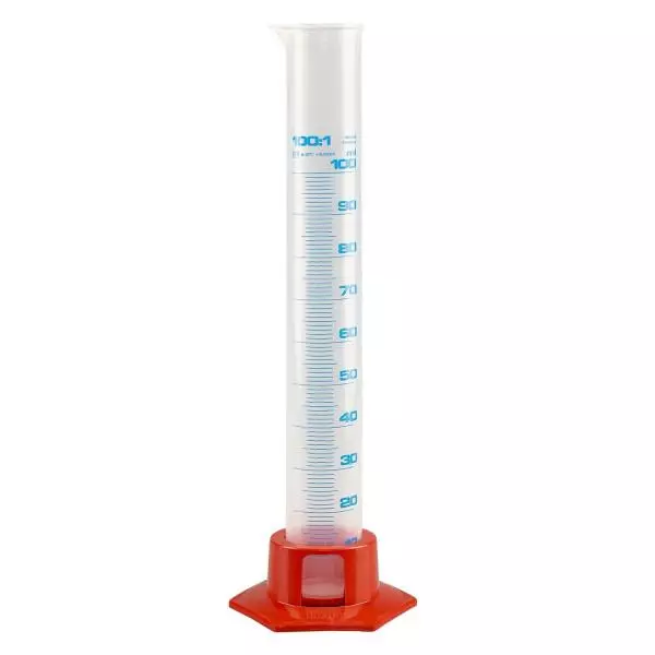100 ml graderad mätcylinder i polypropylen med orange botten