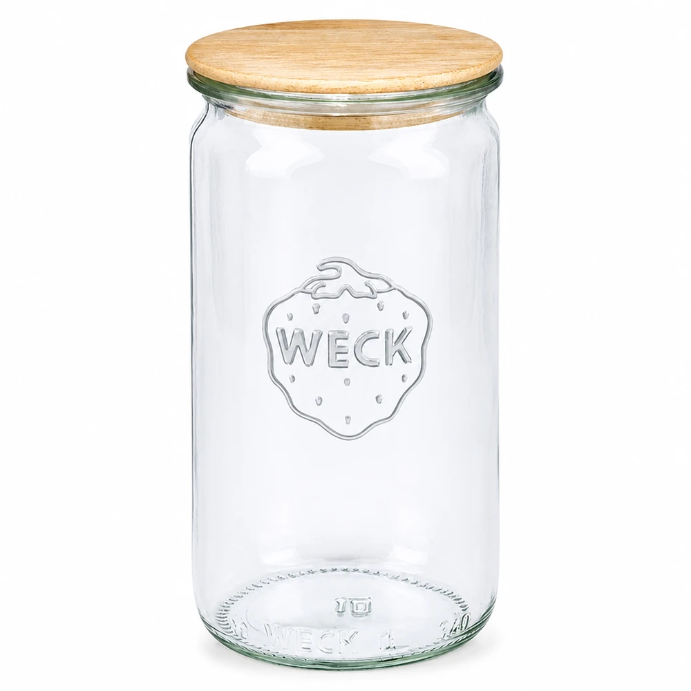 340ml cylinderburk WECK RR60 med trälock WECK cylinderburk 340ml RR60 med trälock Konserveringsburk transparent av glas med lock av naturligt trä