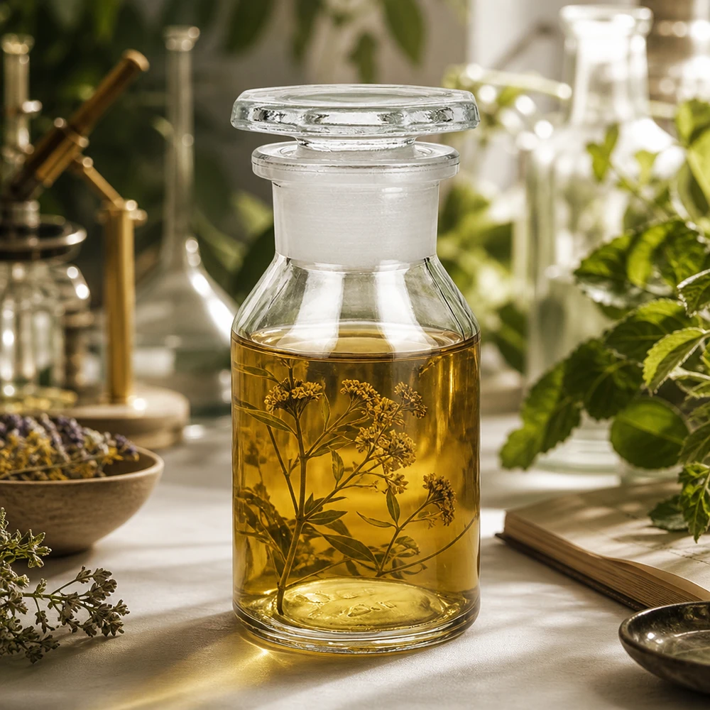 Branthalsad flaska 50ml klar glaspropp med bred hals Genomskinlig 50 ml flaska med rak bröstform, vid hals och glaspropp för eteriska oljor och örtextrakt