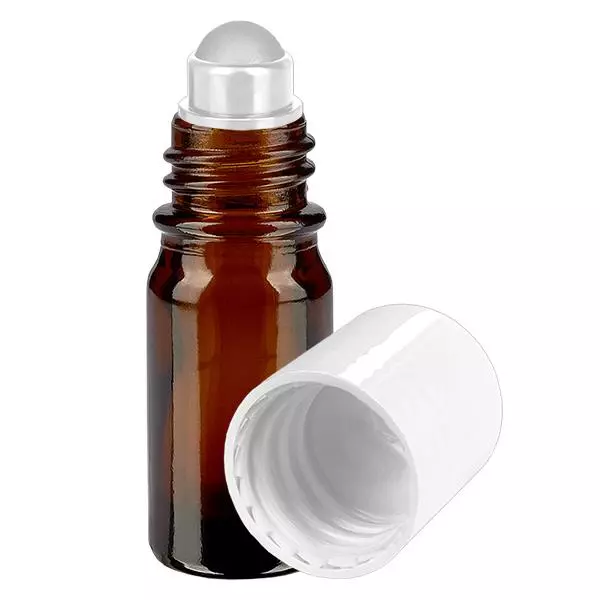 Apoteksflaska brun 5ml roll-on lock vit