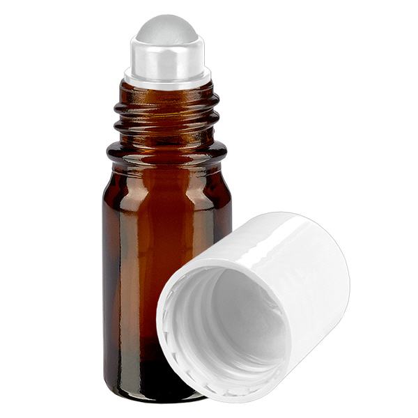 Apoteksflaska brun 5ml roll-on lock vit Apoteksflaska brun 5ml roll-on lock vit