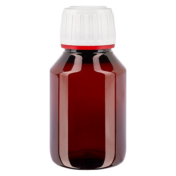 PET-flaska 50ml med vit/röd kapsyl, manipuleringssäkert lock PET-flaska 50ml med vit/röd kapsyl, manipuleringssäkert lock