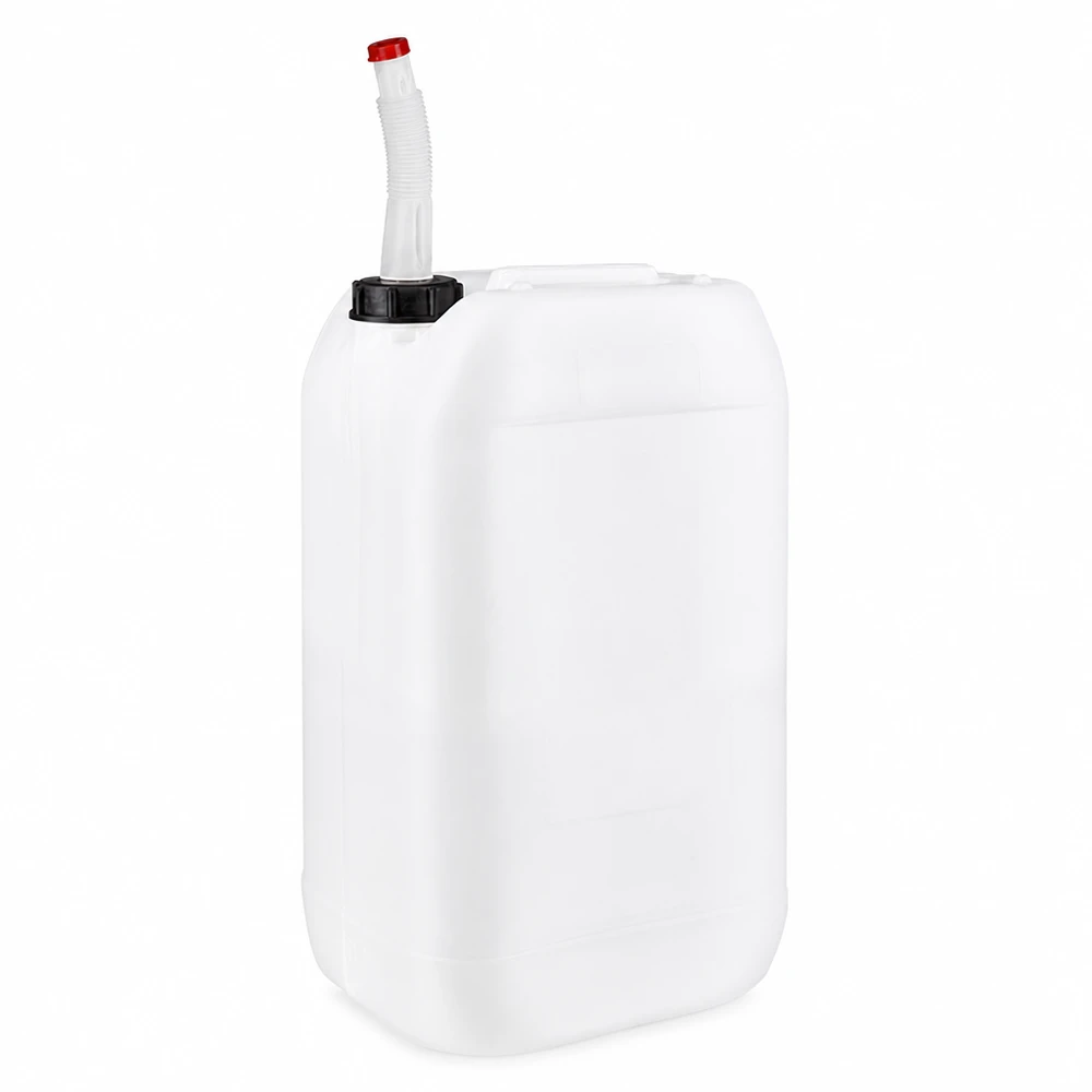 Dunk 15 liter med flexutloppsrör Vit 15-liters plastdunk med flexibelt utloppsrör och rött lock