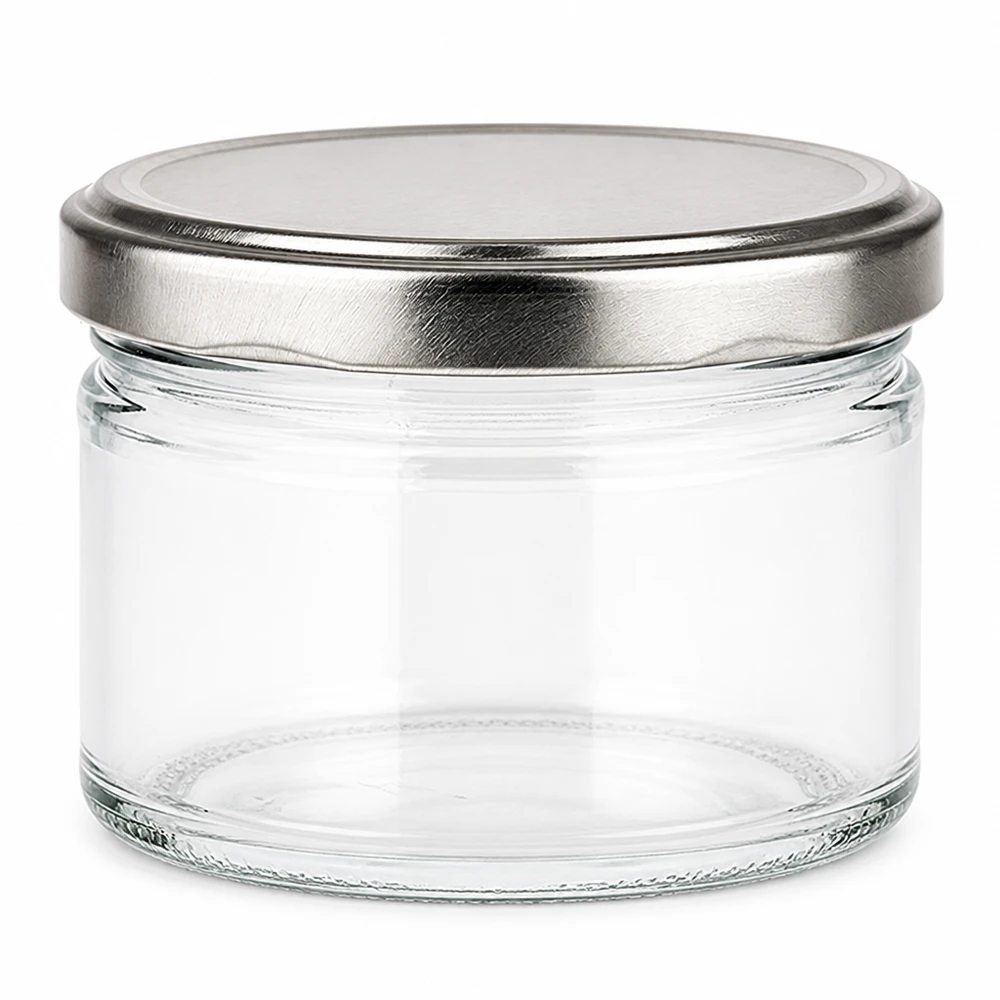 540ml rund glasburk + BasicSeal-lock silver matt UNiTWIST 540 ml rund burk med silvermatt BasicSeal-lock, tom konserveringsburk av klarglas för konservering och förvaring