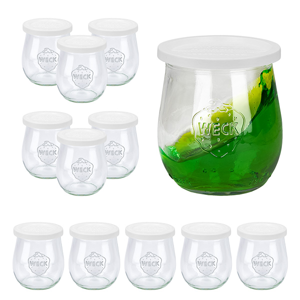 Set med 12 Weck-burkar 220 ml tulpanburkar med 12 konserveringslock Set med 12 Weck-burkar 220 ml tulpanburkar med 12 konserveringslock
