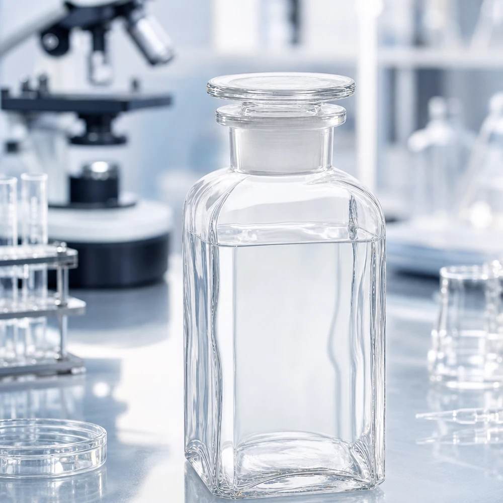 Laboratorieflaska 350 ml, fyrkantig, vid hals med glaspropp för kemiska reagenser och lösningar