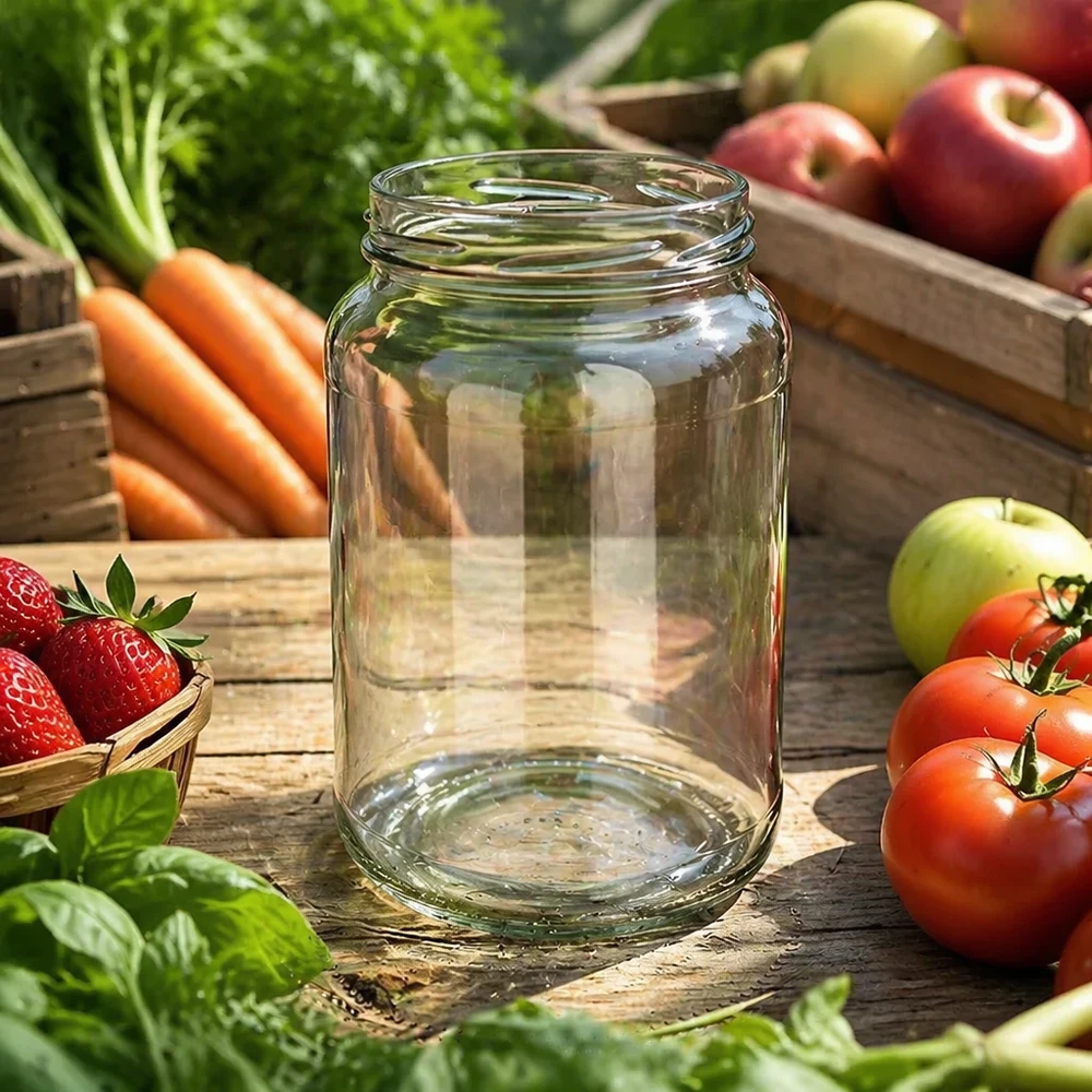 1700ml rund burk utan lock (TO100) UNiTWIST UNiTWIST Runda1700 dricksglas 1700ml TO100 tomma mellan färska grönsaker frukt trä bord konservering naturlig
