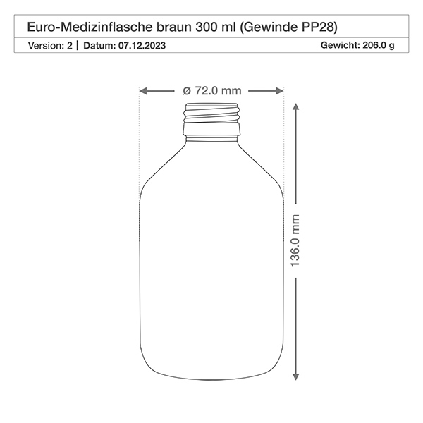300 ml medicinflaska brun, med guldfärgat aluminiumlock ApoGlas 300 ml medicinflaska brun, med guldfärgat aluminiumlock ApoGlas