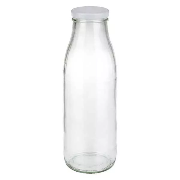 500ml Glasflasche mit weißem Deckel - elegante Milchflasche für Getränke und Aufbewahrung von Glas-Fabrik.de