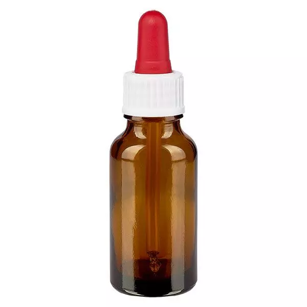 Apoteksflaska brun 20ml pipett vit/röd standard Apoteksflaska brun 20ml pipett vit/röd standard
