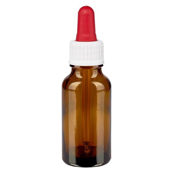 Apoteksflaska brun 20ml pipett vit/röd standard Apoteksflaska brun 20ml pipett vit/röd standard