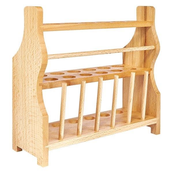 Provrörsställ av trä, för rör upp till ca 18 mm Ø för 12 rör, med 6 stavar