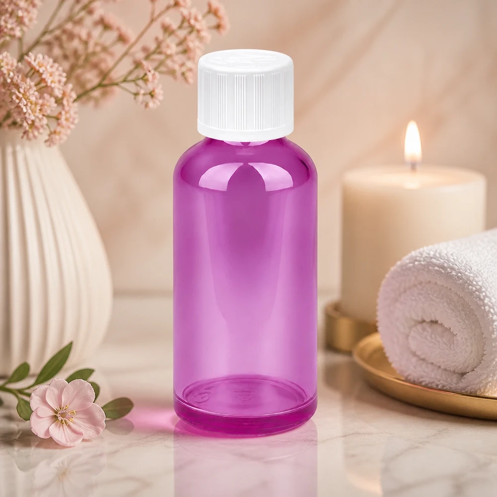 50 ml flaska 11mm skruvkork vit standard barnsäker PurpleLine UT18/50 Elegant 50 ml Purple Line-flaska med barnsäkert lock för säker förvaring