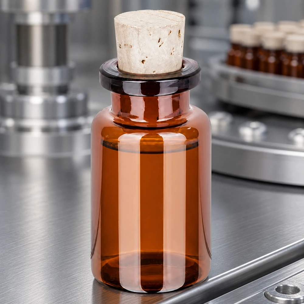 Bärnstensfärgad glasflaska 10ml med kork 11/14mm Kleine Braunglasflasche 10ml mit Korken aus Naturmaterial 11/14mm für Aromatherapie