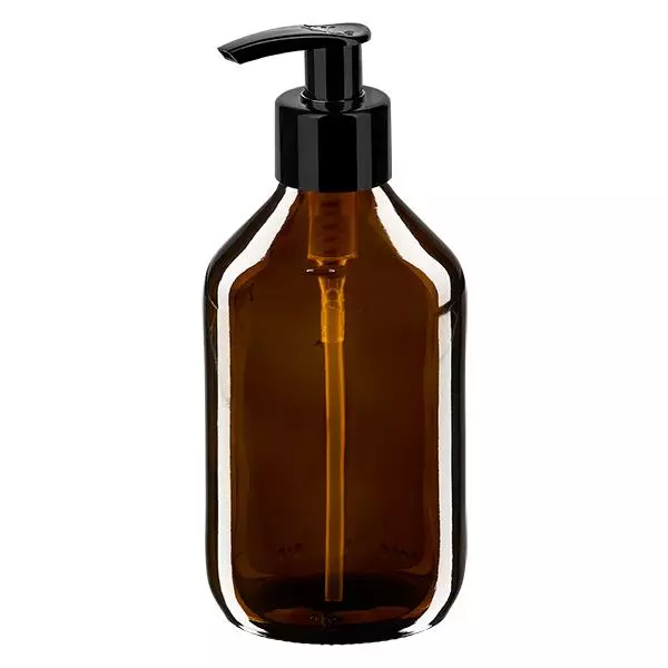 250ml medicinflaska brun, med dispenserpump svart ApoGlas 250ml medicinflaska brun, med dispenserpump svart ApoGlas