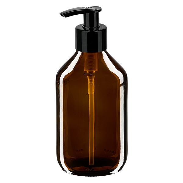 250ml medicinflaska brun, med dispenserpump svart ApoGlas