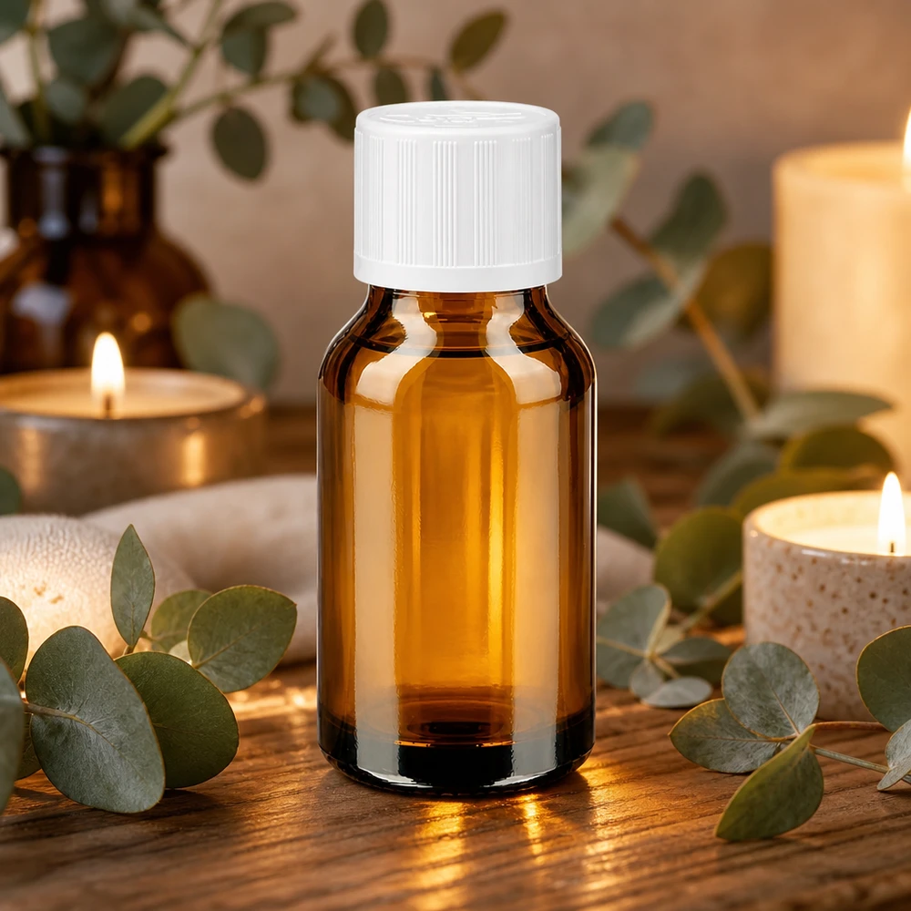 Apoteksflaska brun 30ml skruvkork vit barnsäker standard 30 ml apoteksflaska i brunt glas med vitt snäpplock och barnsäker låsning för eteriska oljor