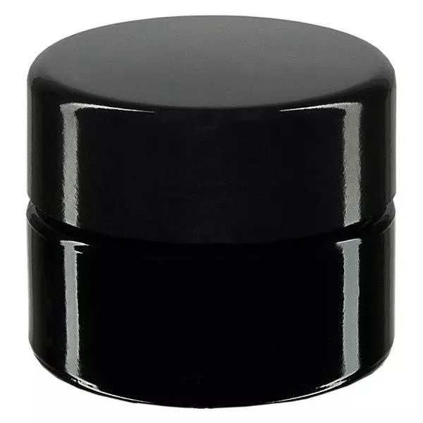 Kosmetikaburk violett glas 15ml, med svart lock Kosmetikaburk violett glas 15ml, med svart lock