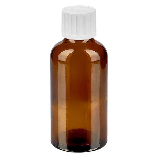 50 ml Droppflaska 1,2 mm vit standardförslutning med säkerhetsförslutning BrownL. UT18/50