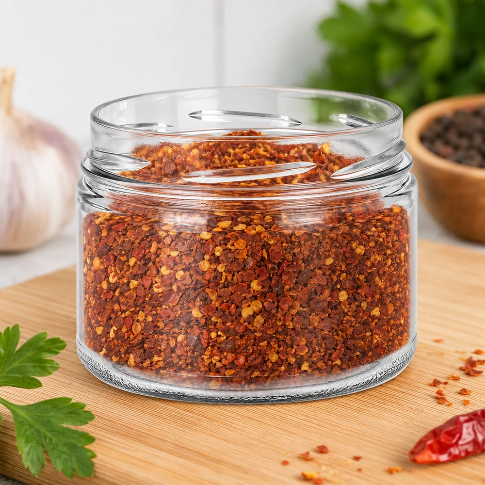 540 ml rund burk utan lock (TO100) UNiTWIST UNiTWIST Runda540 muggar 540ml TO100 fyllda med chilikryddblandning paprikaflingor kökstavla butik kryddor