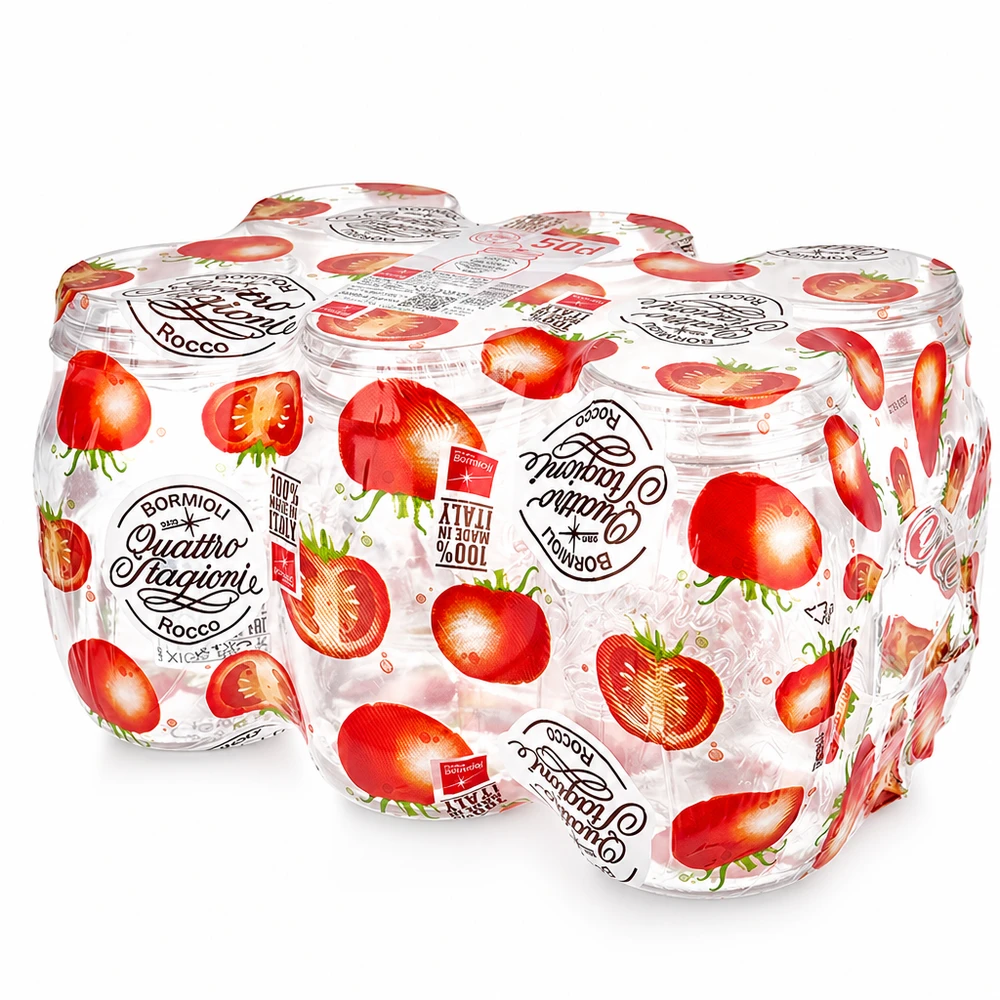 500ml rund burk "Quattro Stagioni" QS70mm Quattro Stagioni konserveringsburk 500ml med jordgubbsmönster Bormioli Rocco förvaringsburk för konservering och matlagning