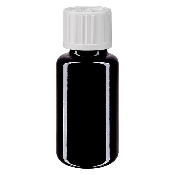 Apoteksflaska violett 20ml skruvlock vit barnsäker standard