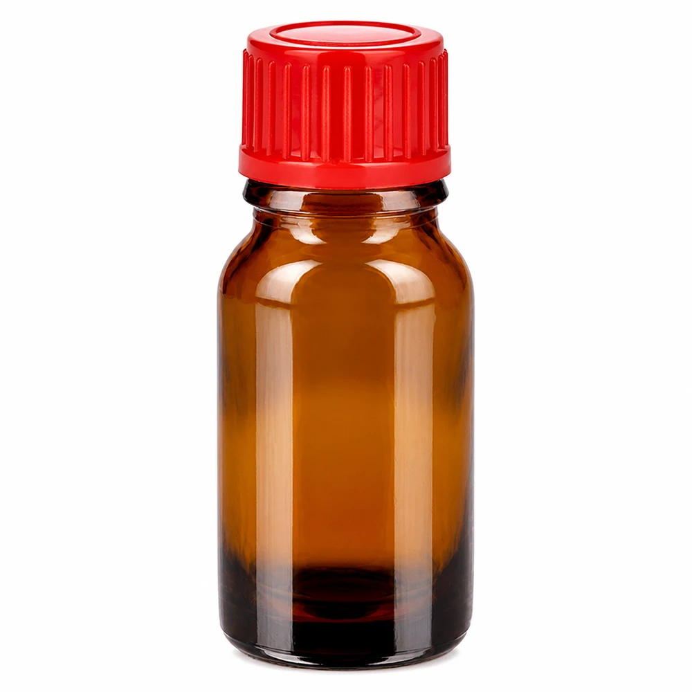 10 ml bärnstensfärgad glasflaska med rött skruvlock för eteriska oljor och medicin