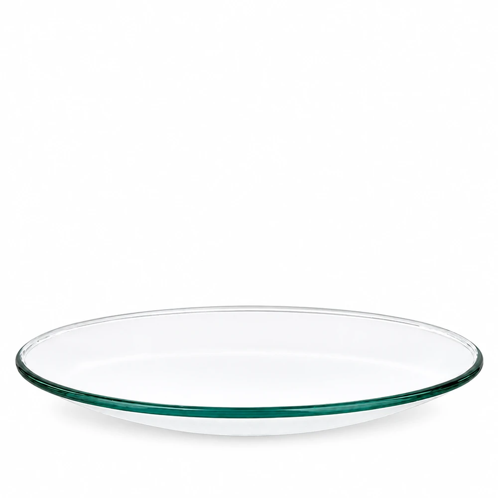 Glasskål för klockor ø60 mm Kleine flache Uhrglasschale Ø 60 mm aus klarem Borosilikatglas grüner Rand