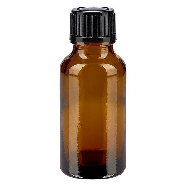 Apoteksflaska brun 20ml skruvkork svart standard Apoteksflaska brun 20ml skruvkork svart standard