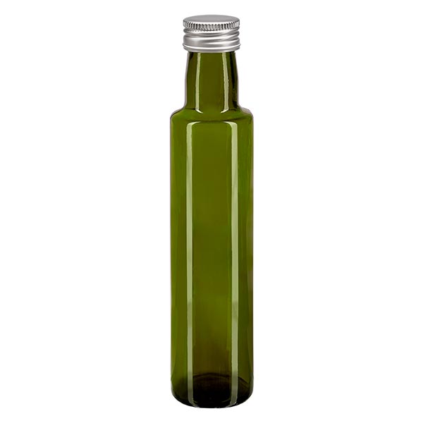 250 ml skruvflaska rund olivgrön med silverlock
