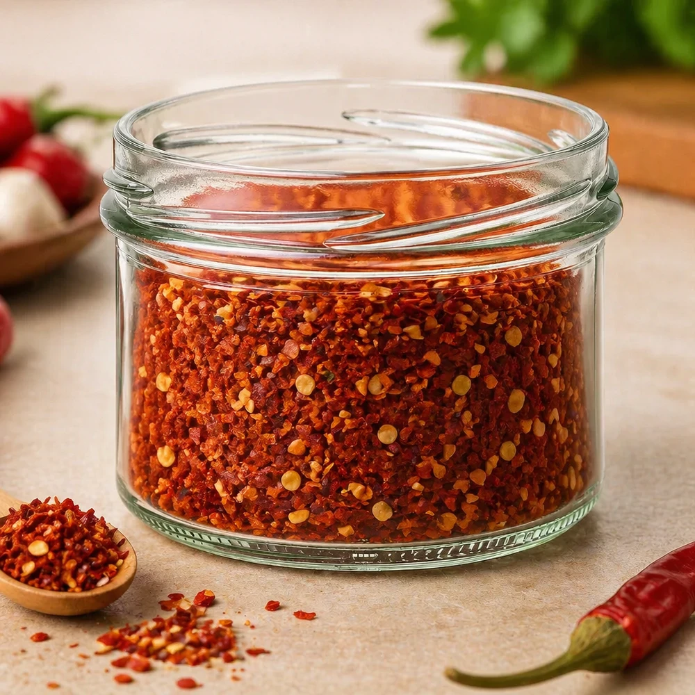 225ml Krossade glasögon utan lock (TO82) UNiTWIST UNiTWIST tumblers 225ml fyllda med chilikryddmix, glasburk för kryddor och kökstillbehör